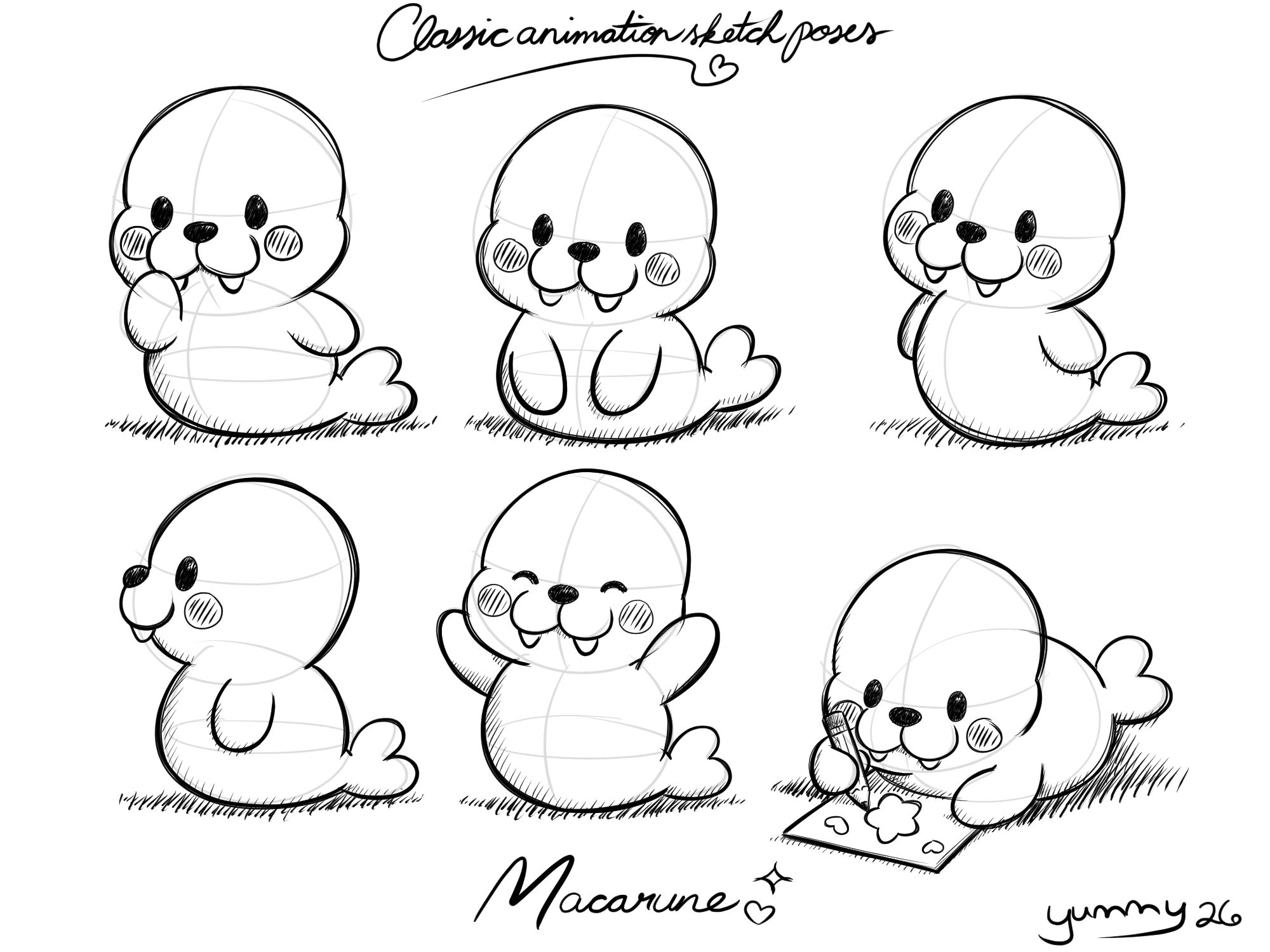Macarune classic animation sketch poses
